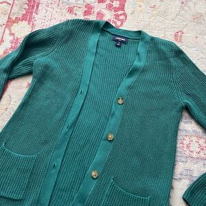 Lands End 100% cotton teal cardigan